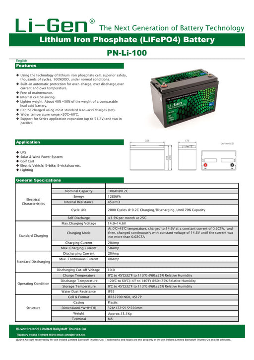 Lithium Ion 100 Amp Battery